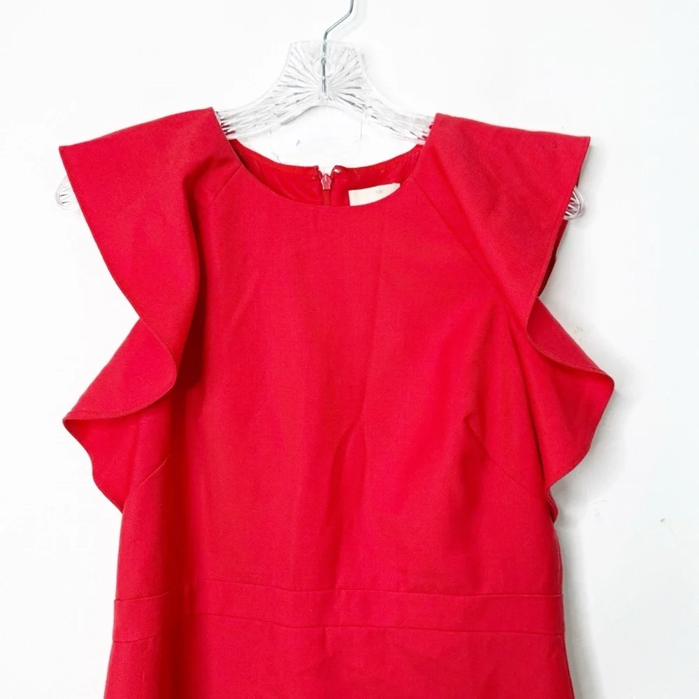 J. CREW | Suiting Red Flutter Cap Sleeve in Warm Cerise Red Wool Dress Sz. 8